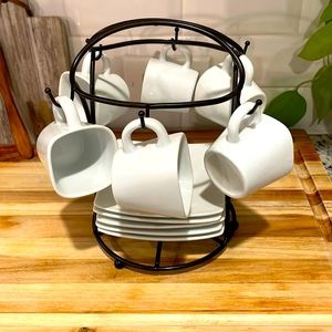 B. Smith 3.5 oz Espresso Set with Black/Brown Stand. 6 cups and 6 saucers.